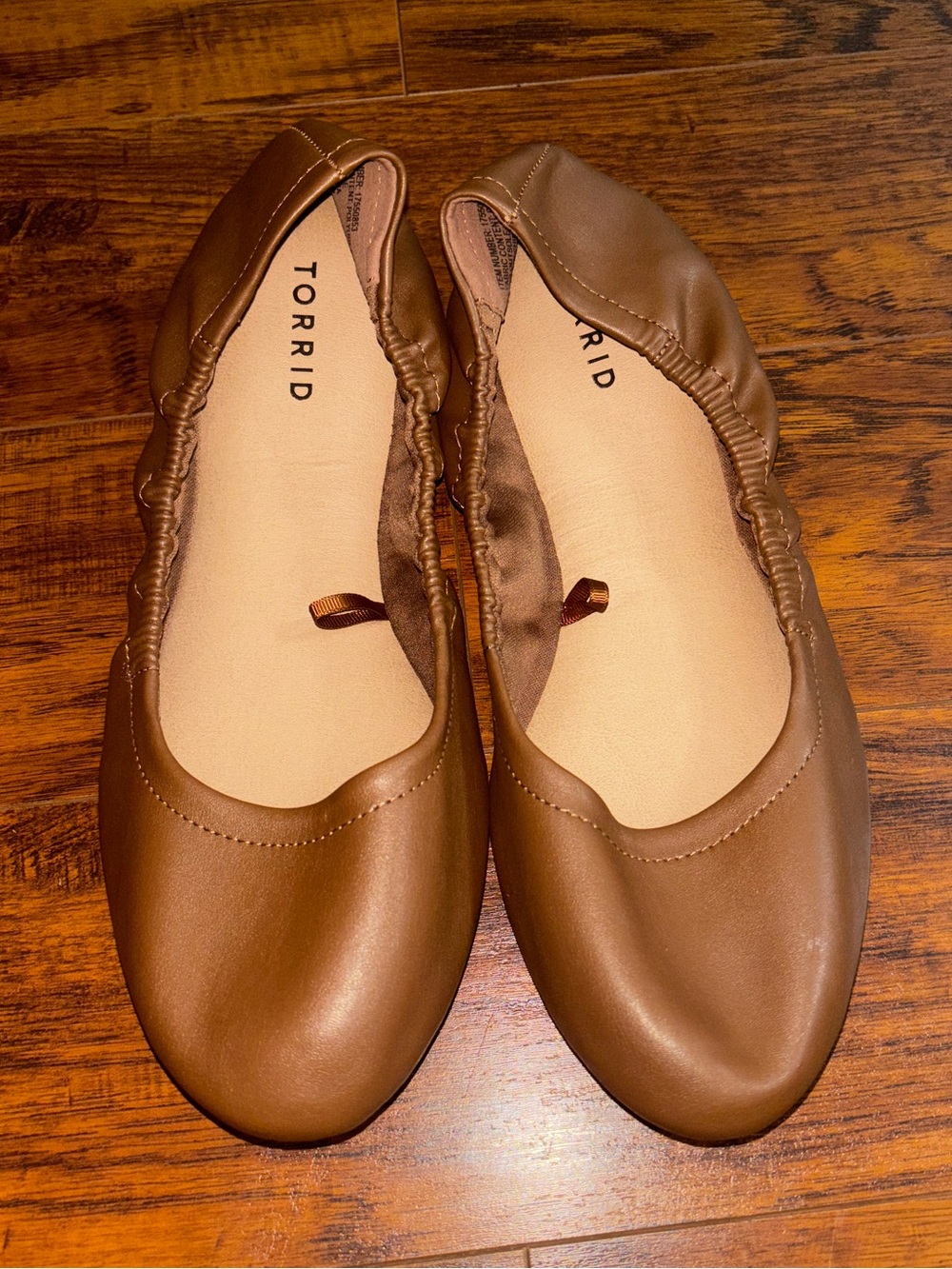 Torrid Scrunch Ballet Flats Brown Cognac Faux Leather Dark Taupe Slip-On Shoes